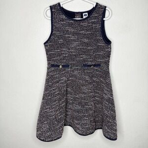 Janie And Jack Blue Red Boucle Dress Sleeveless Gold Button Detail Girls 6